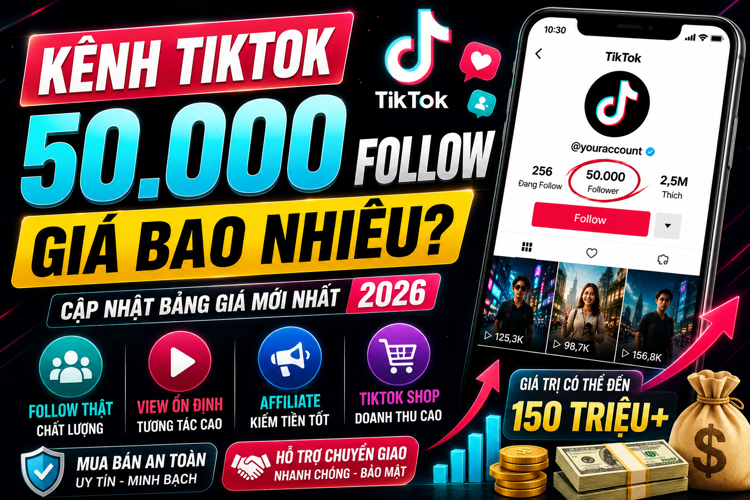 Kênh TikTok 50.000 Follow Giá Bao Nhiêu? Bảng Giá Mới Nhất 2026